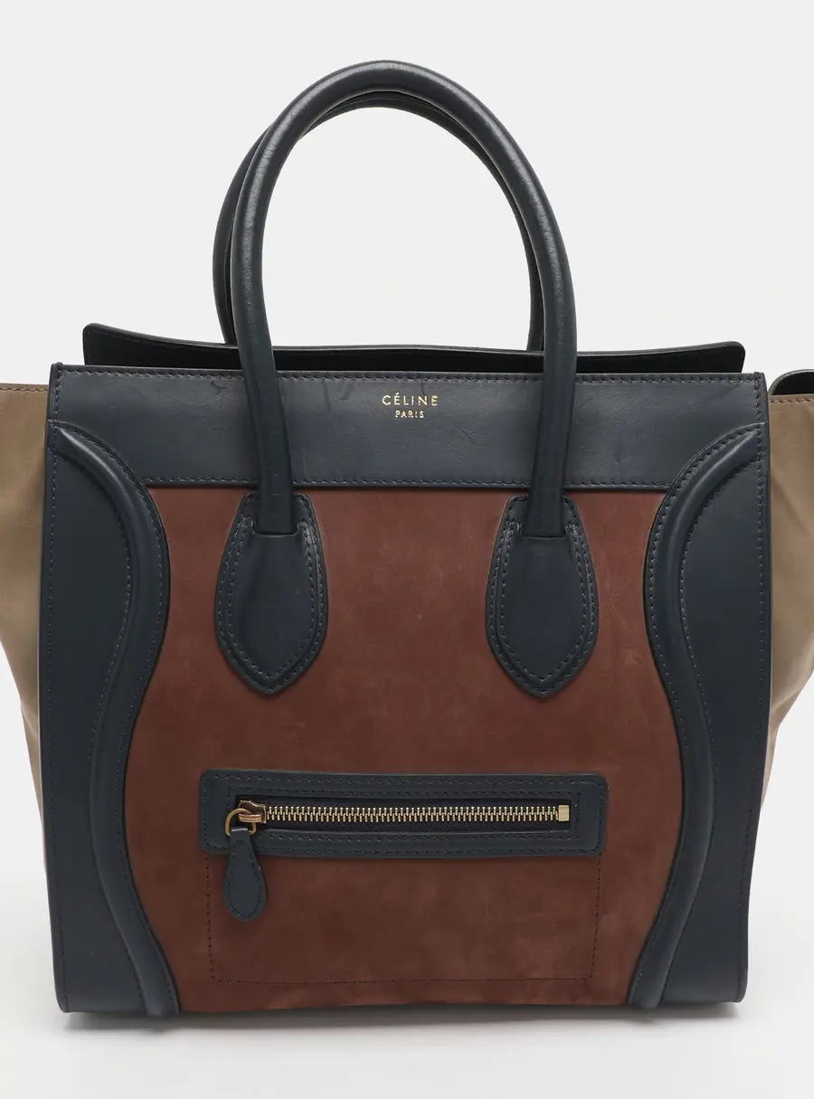 Celine Luggage Mini Tri Color Leather and Nubuck Leather Tote