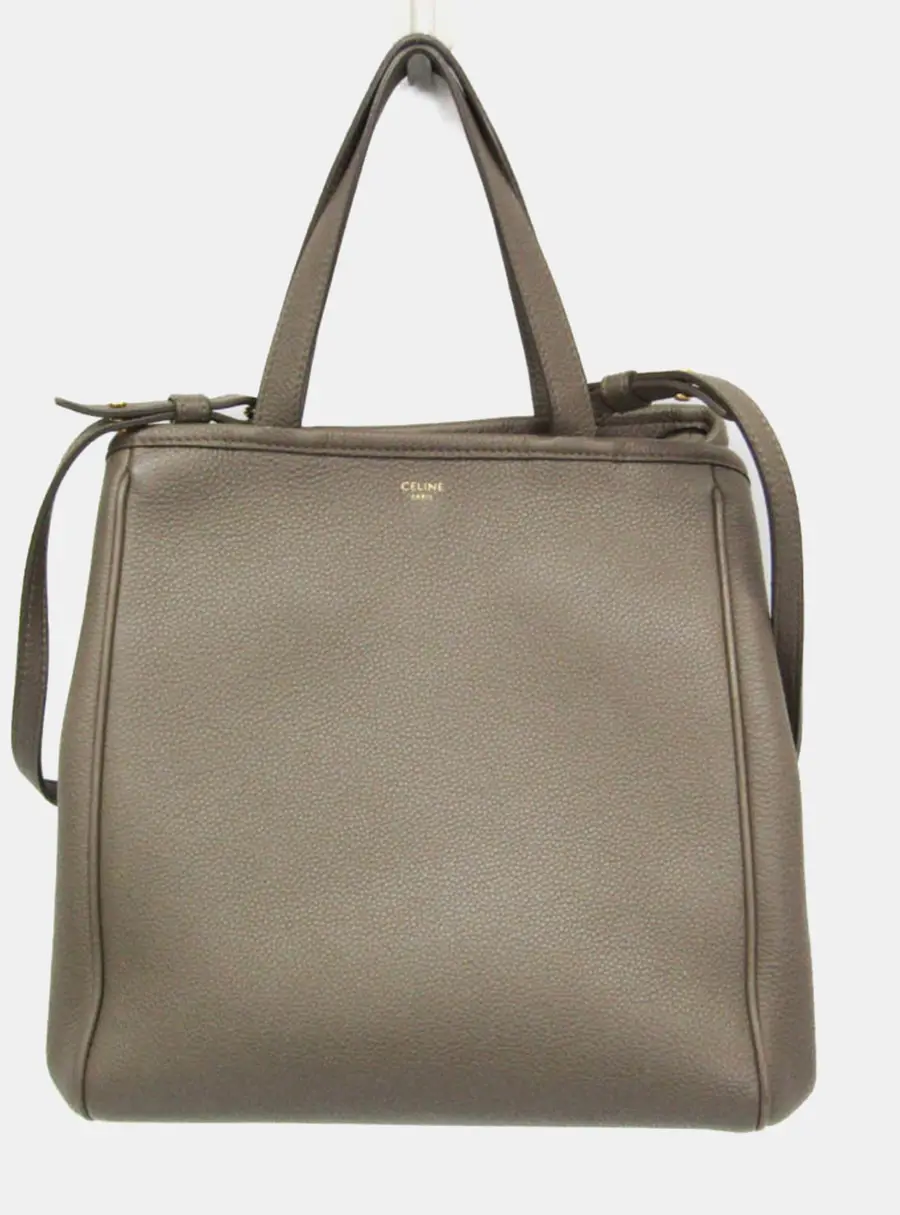 Celine Fold Cabas Small Gray/Brown Leather Shoulder Bag