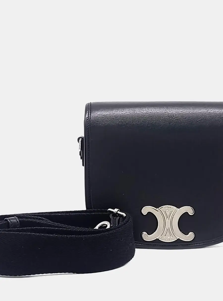 Celine Triomphe Besace Small Black Leather Shoulder Bag