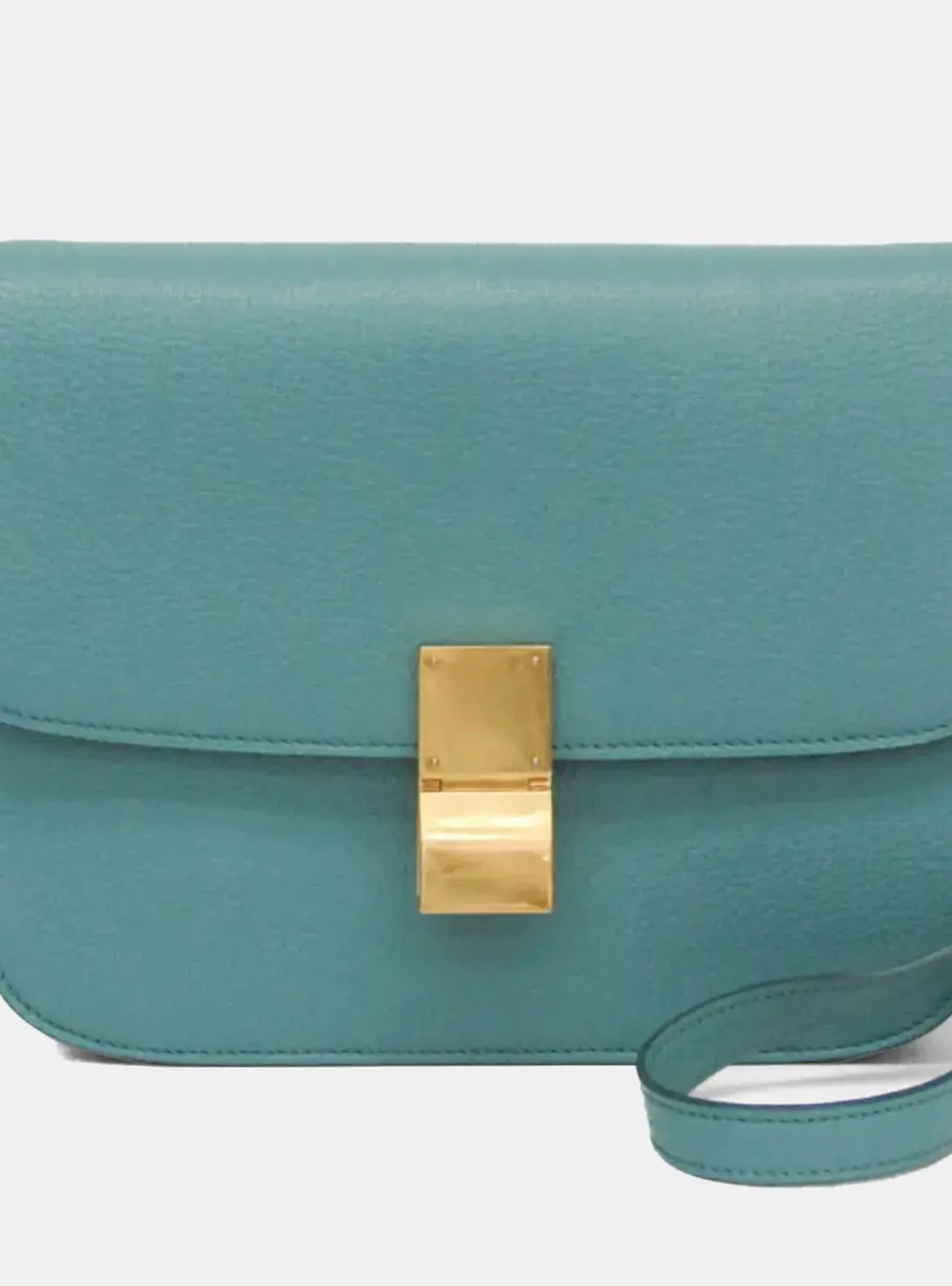 Celine Classic Box Medium Leather Shoulder Bag Light Blue