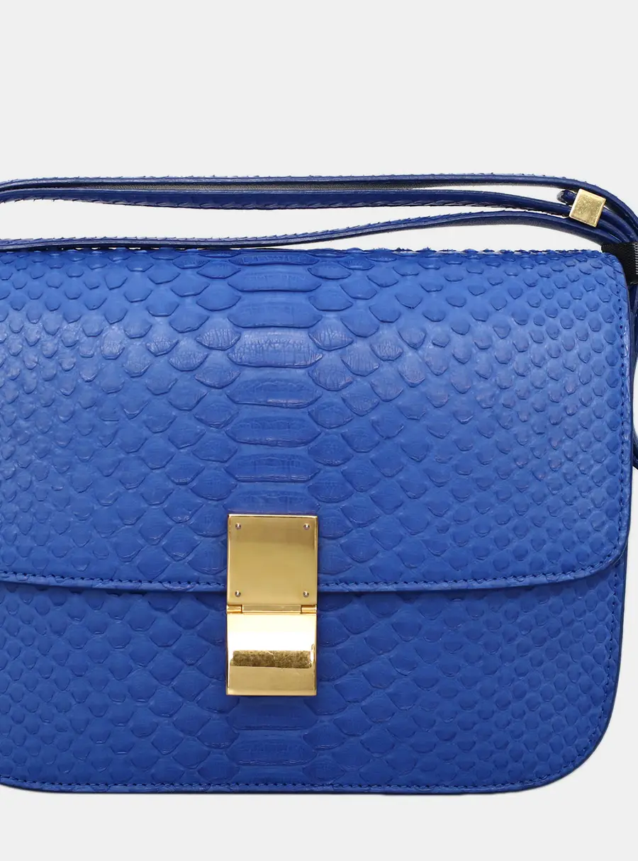 Celine Box Medium Blue Python Leather Shoulder Bag
