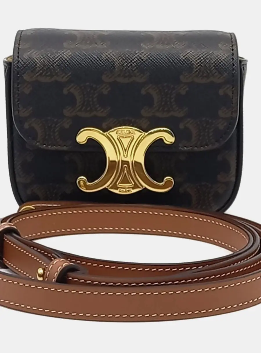 Celine Triumph Brown Canvas Mini Crossbody Bag