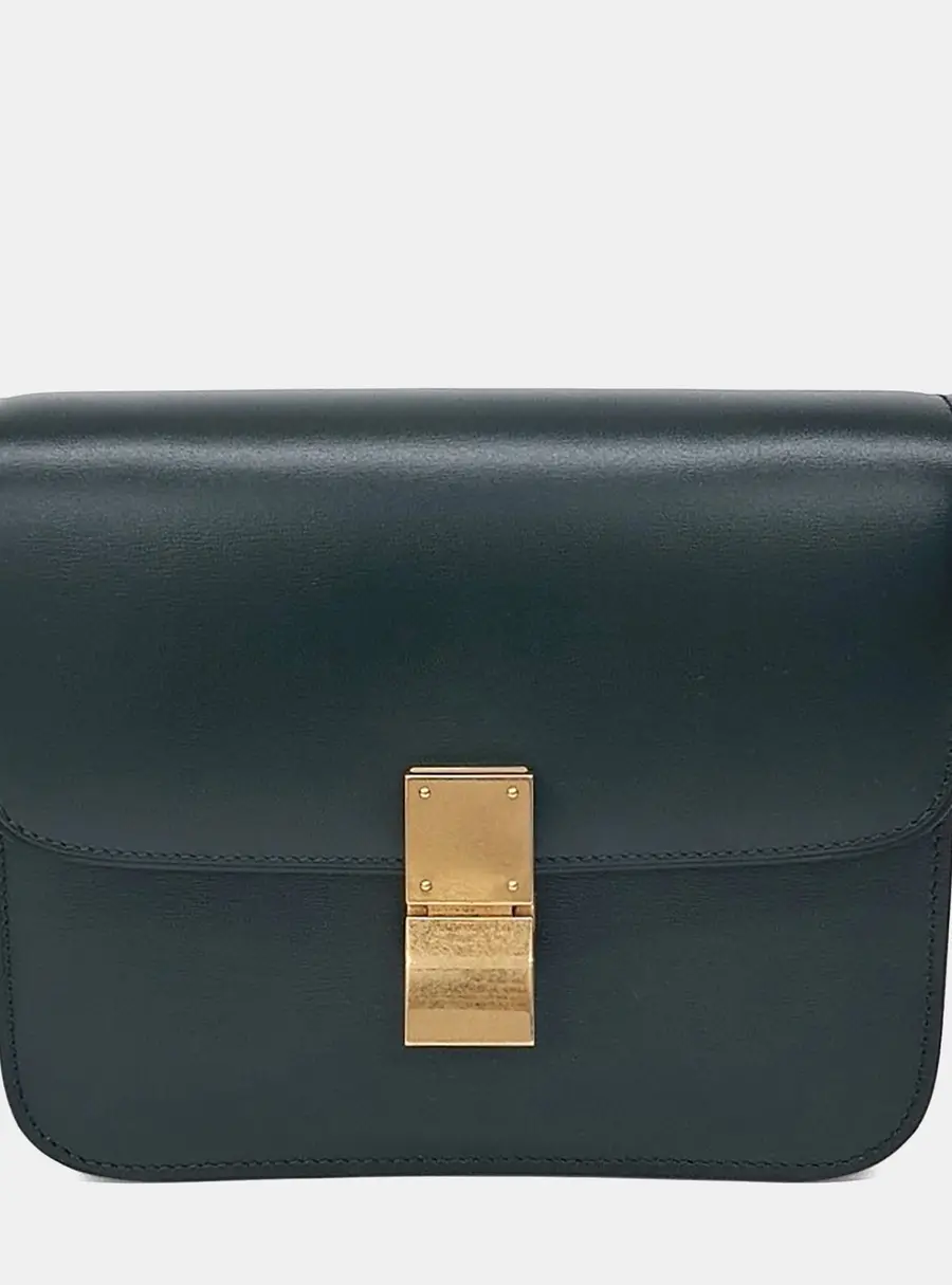 Celine Classic Box Tin Medium Green Leather Shoulder Bag