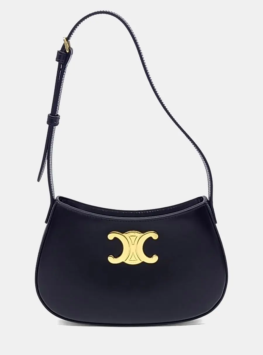 Celine Tilly Medium Black Calfskin Leather Shoulder Bag