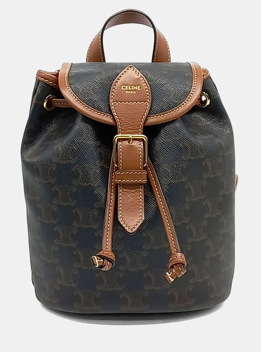 Celine Folco Mini Brown Triomphe Canvas Calfskin Leather Backpack Bag