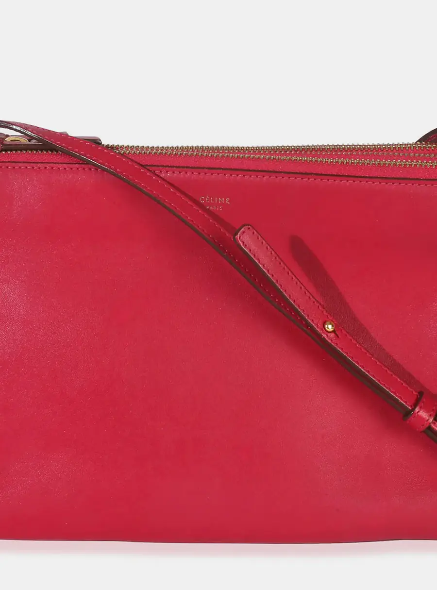 Celine Trio Large Fuschia Lambskin Leather Crossbody Bag
