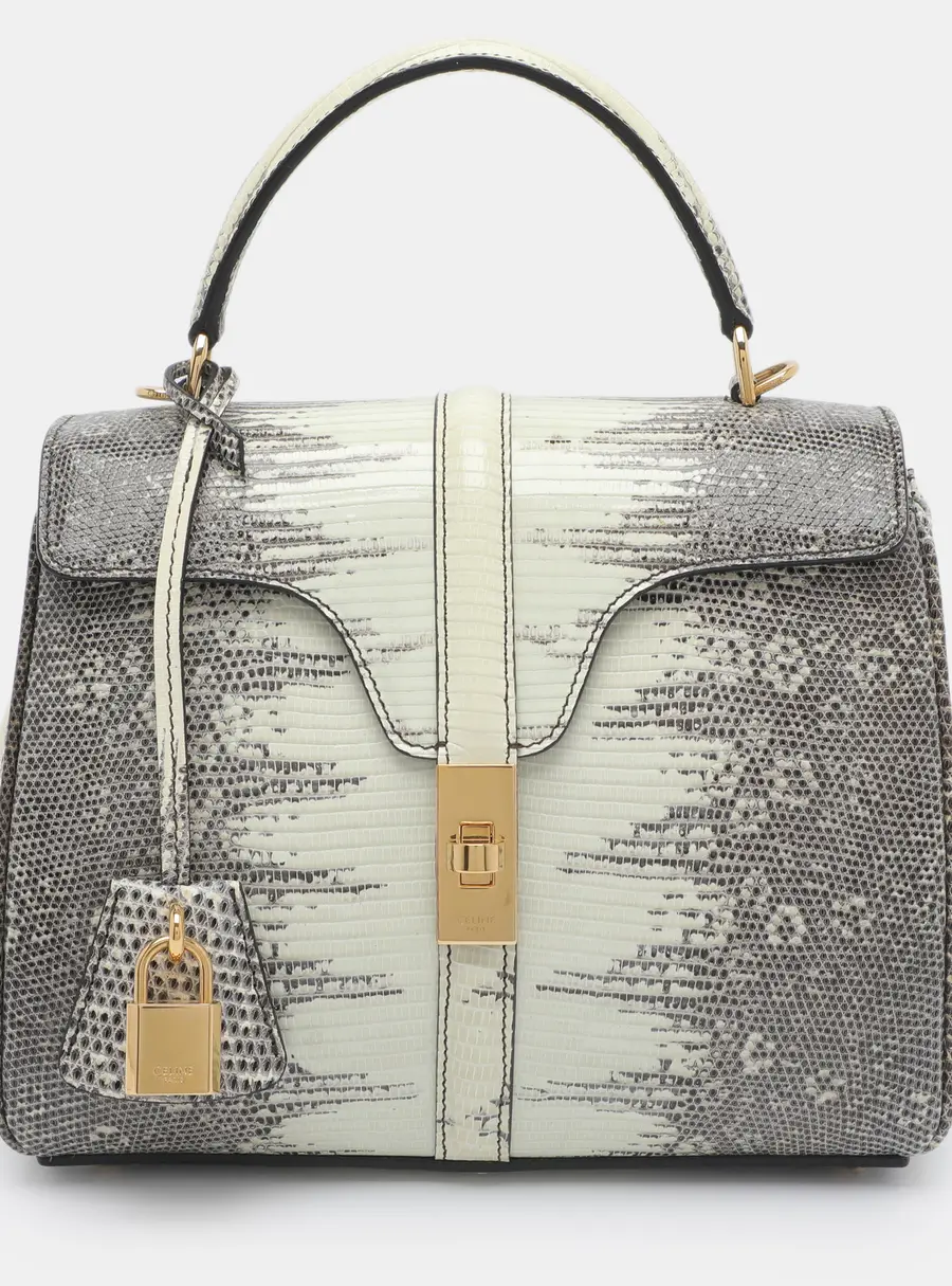 Celine 16 Small Grey/Brown Lizard Top Handle Bag