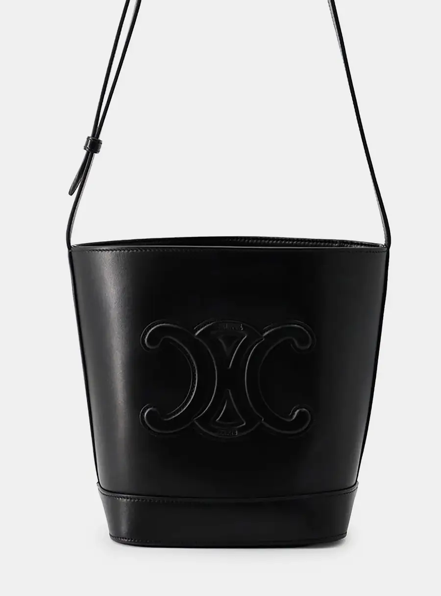 Celine Cuir Triomphe Small Black Smooth Calfskin Leather Bucket Bag