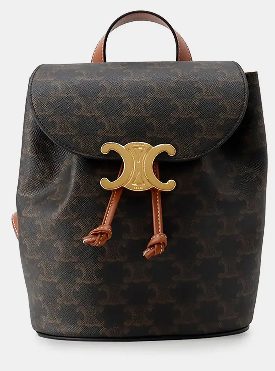 Celine Triomphe Bonnie Small Tan Monogram Canvas Leather Backpack Bag