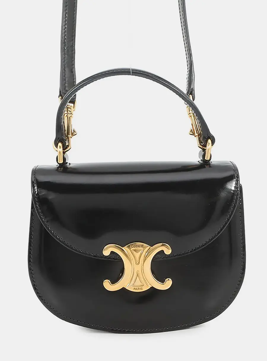 Celine Triomphe Mini Black Calfskin Leather Top Handle Bag