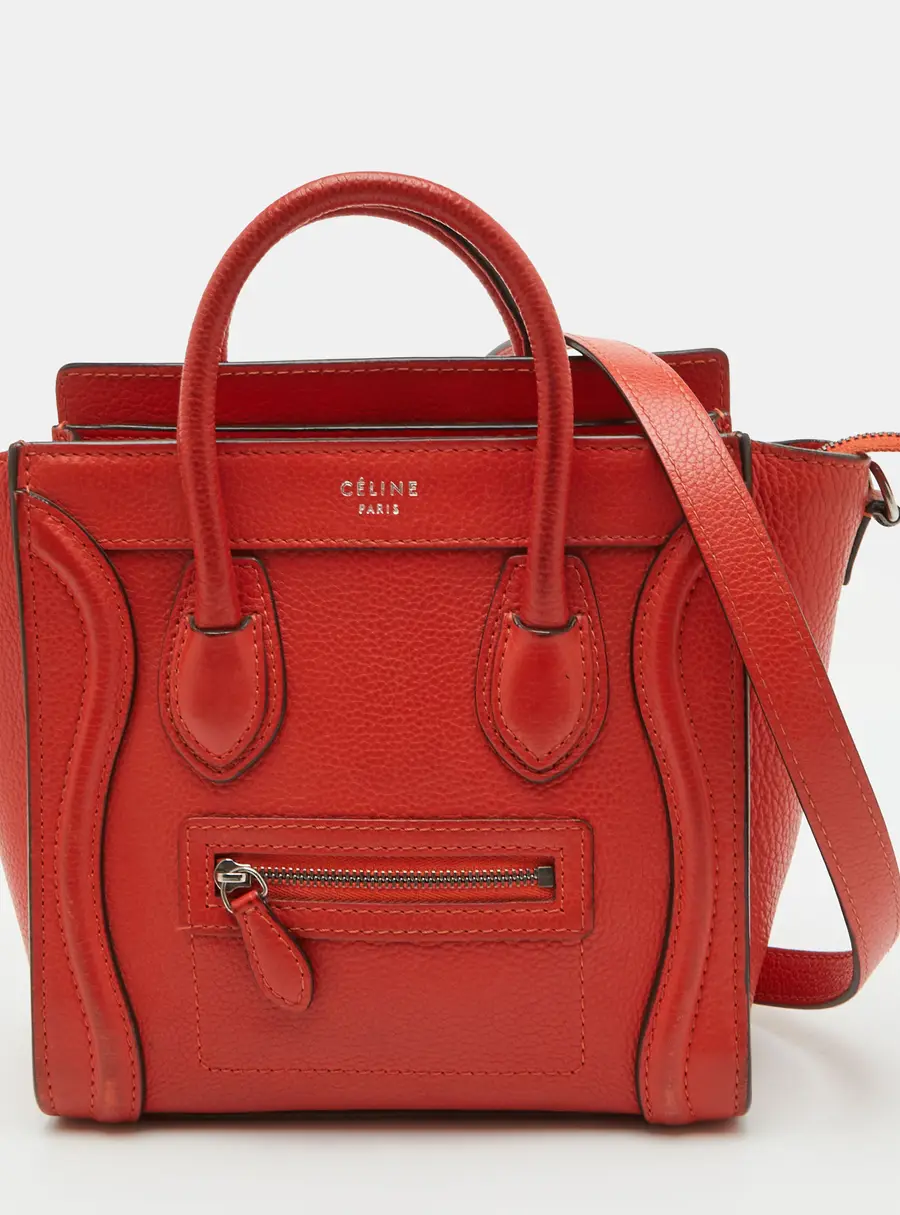 Celine Luggage Nano Orange Leather Tote