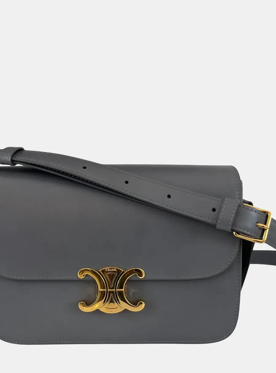 Celine Triomphe Classic Grey Leather Flap Bag