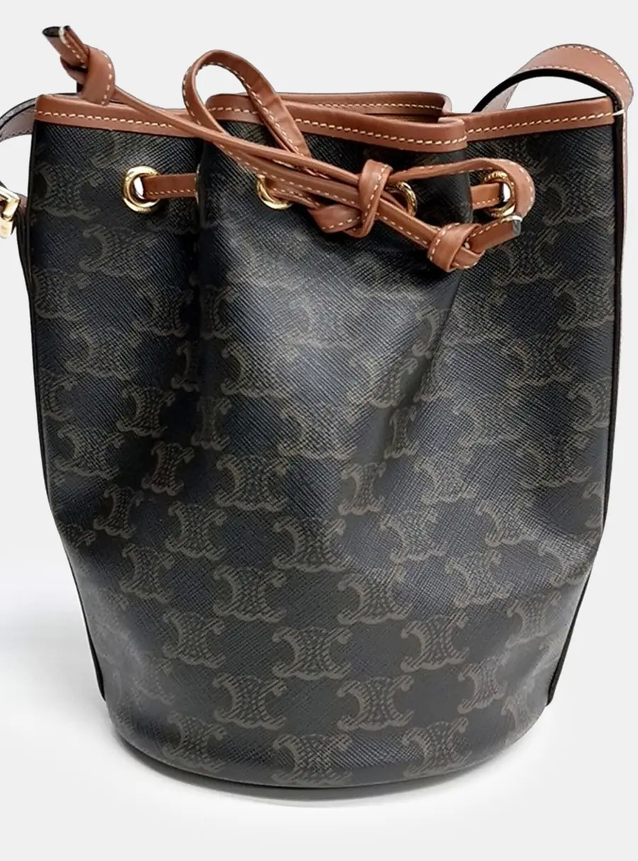 Celine Brown Canvas and Leather Triumph Drawstring Bag Small