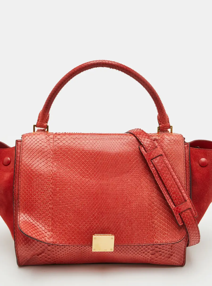 Celine Trapeze Medium Red Suede and Python Top Handle Bag