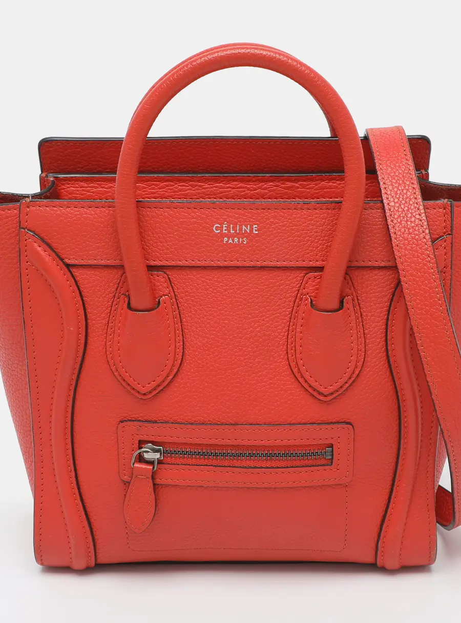 Celine Luggage Nano Orange Leather Tote