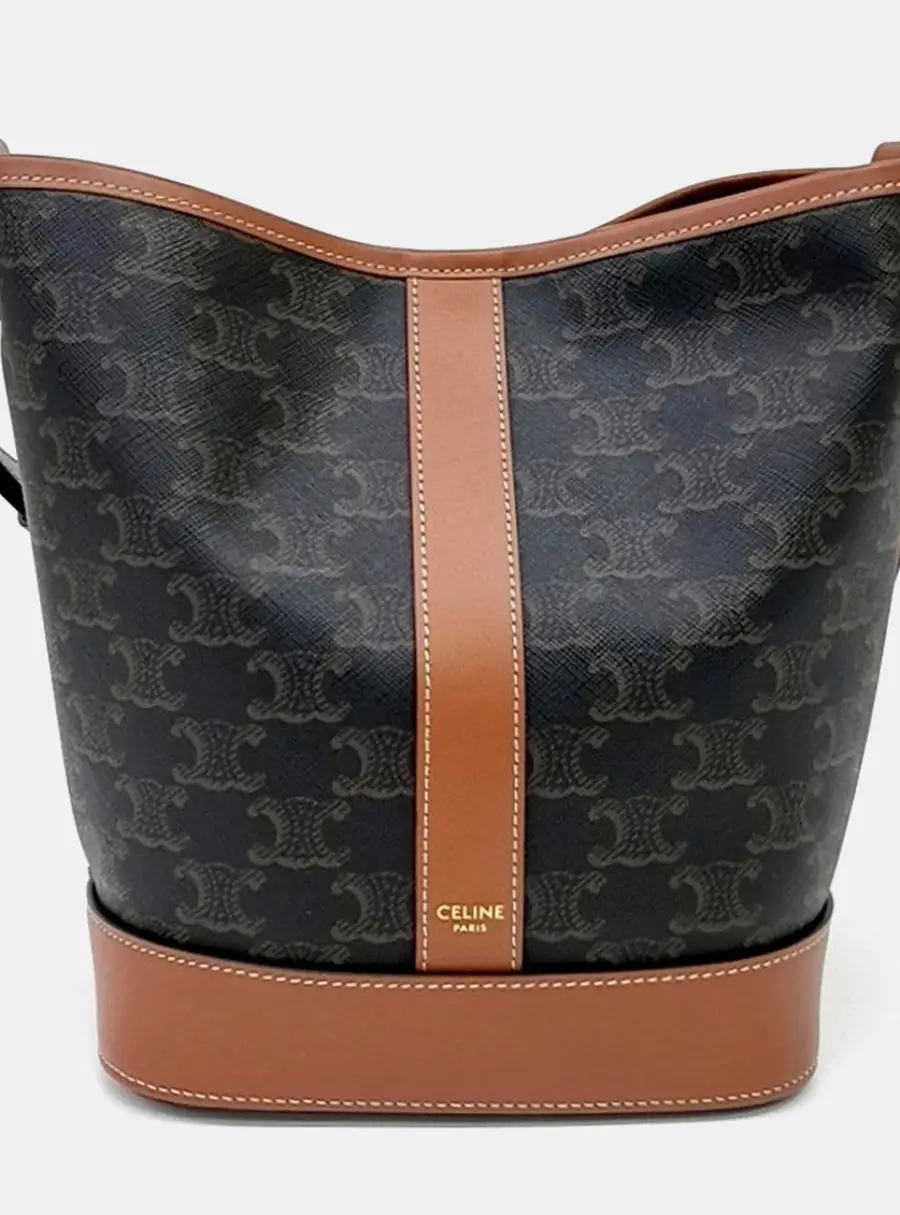 Celine Triumph Small Brown PVC Calfskin Leather Bucket Bag