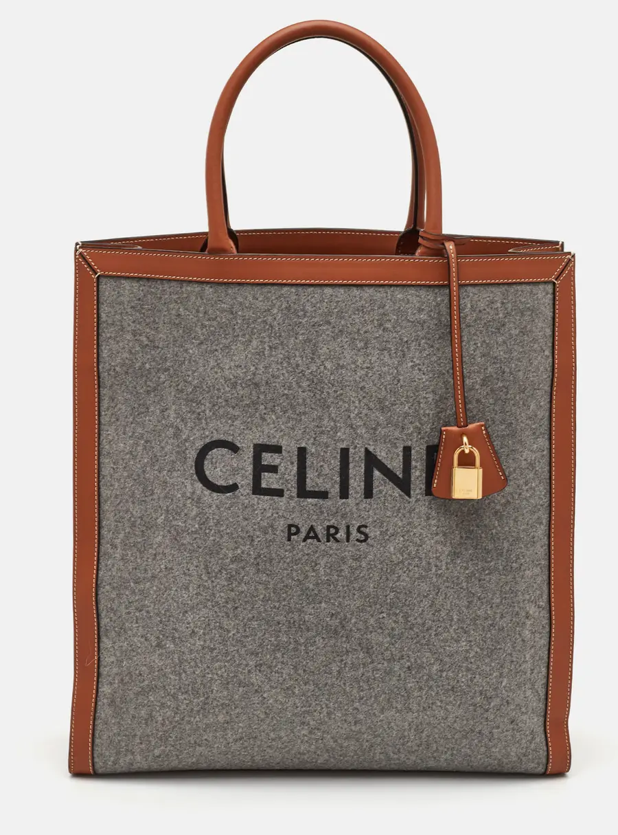 Celine Vertical Cabas Large Grey/Brown Wool and Leather Shopper Tote