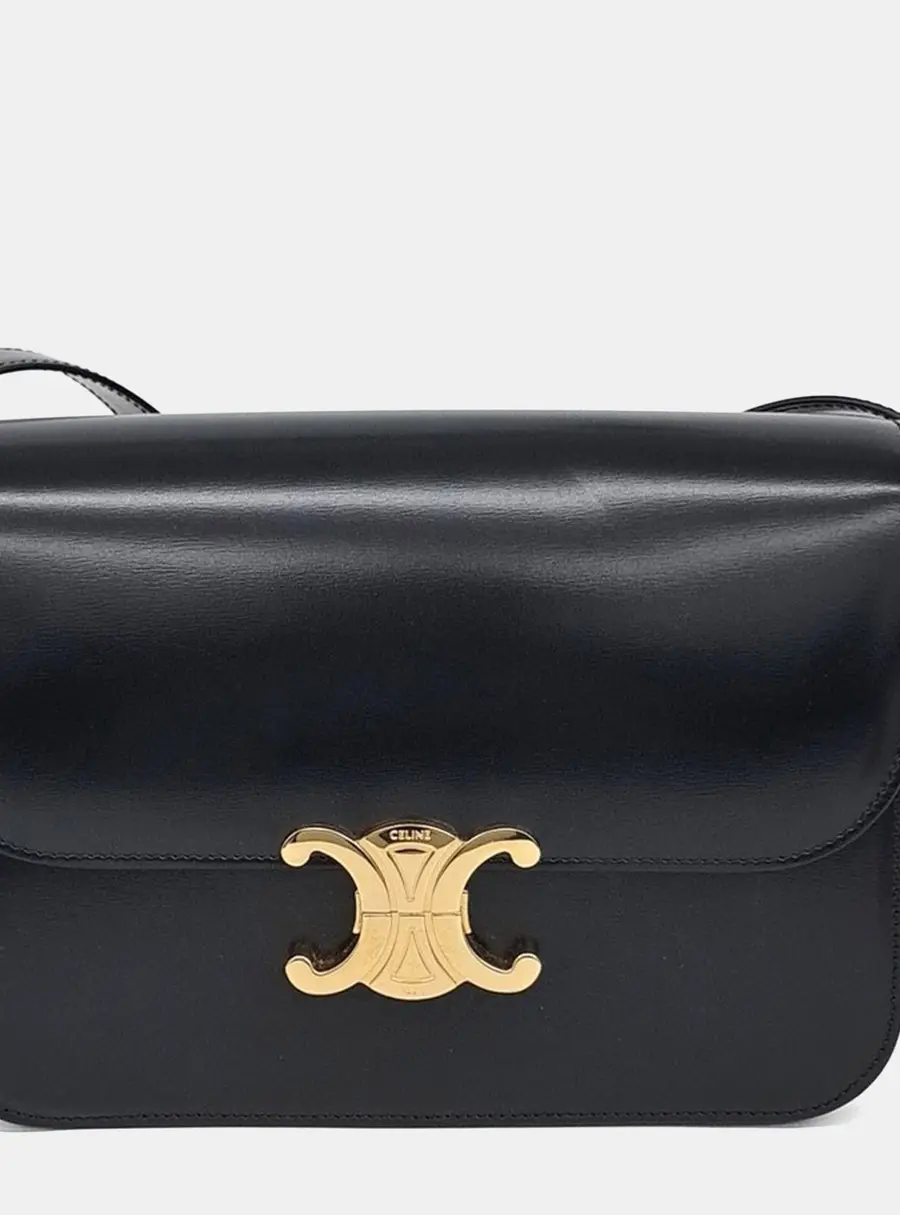 Celine Triomphe Medium Black Calfskin Leather Crossbody Bag