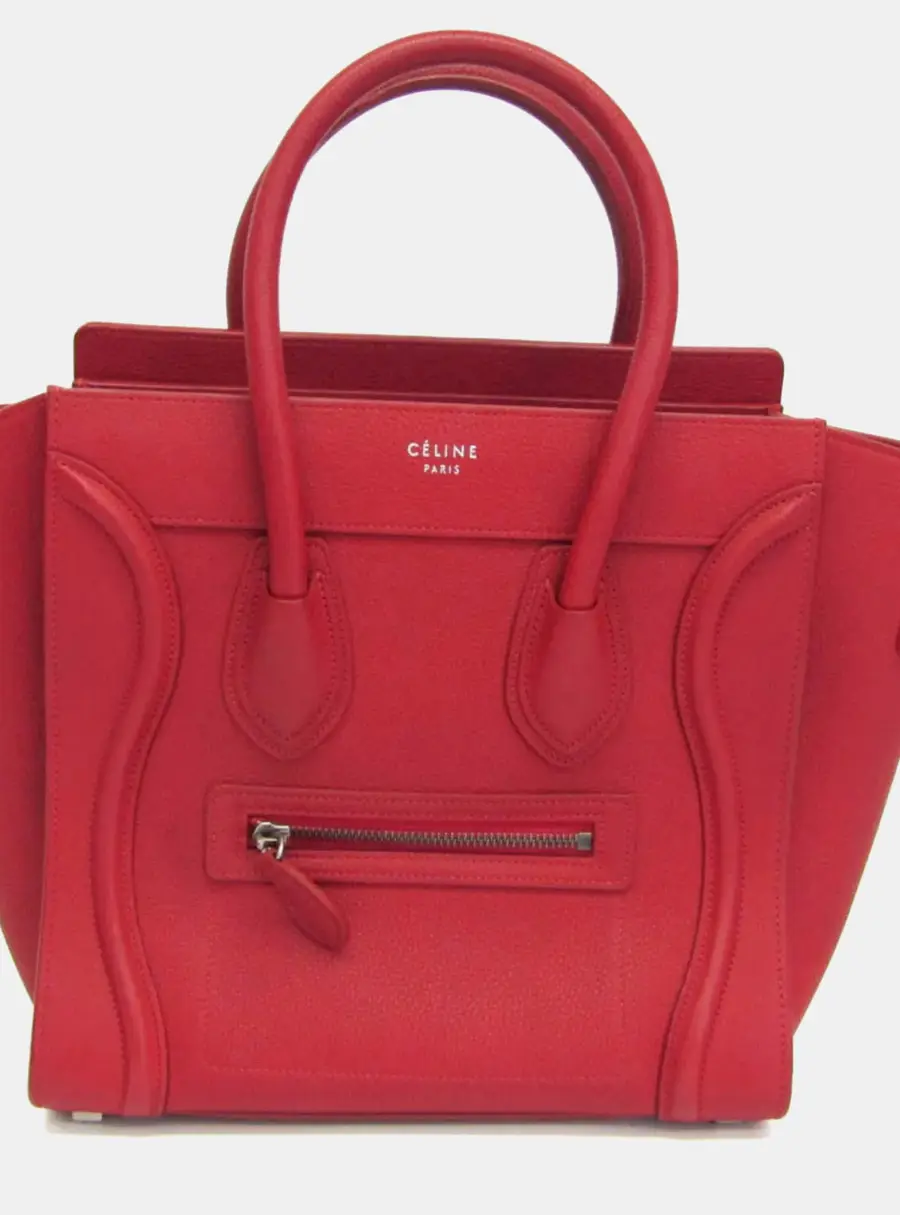 Celine Luggage Micro Red Drummed Calfskin Leather Top Handle Bag