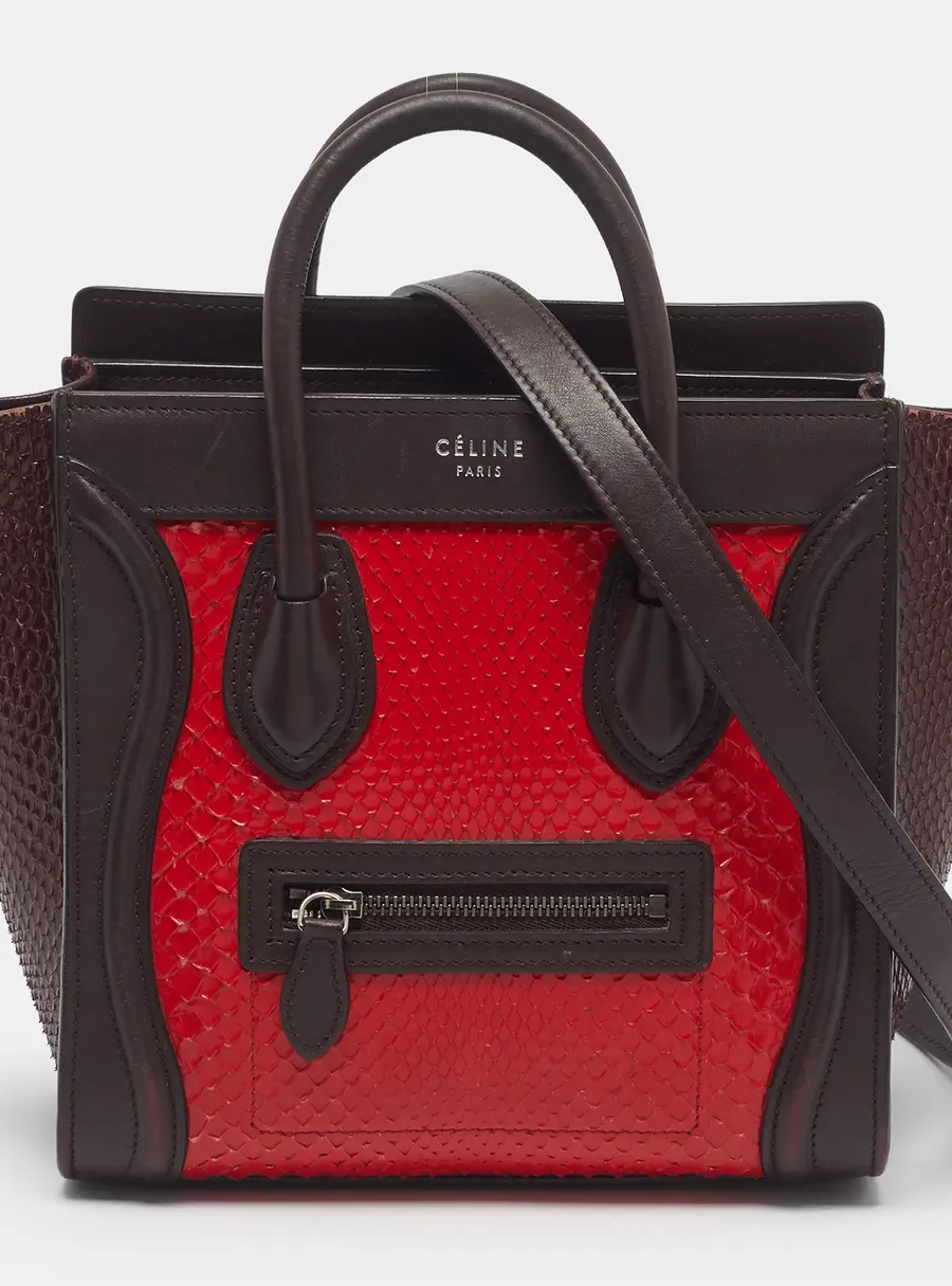 C&eacute;line Luggage Nano Tricolor Snakeskin and Leather Tote