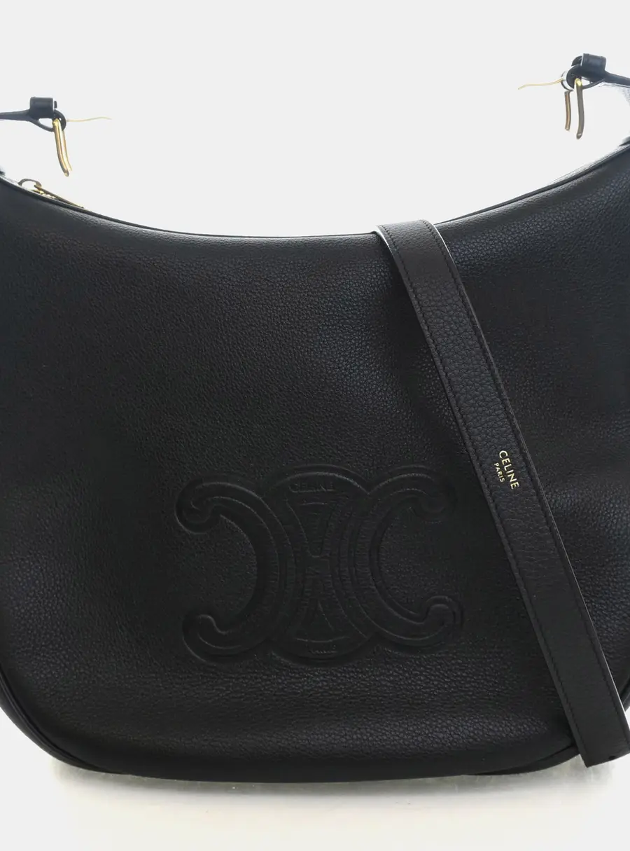 Celine Medium Cuir Triomphe Heloise Black Supple Grained Calfskin Leather Shoulder Bag
