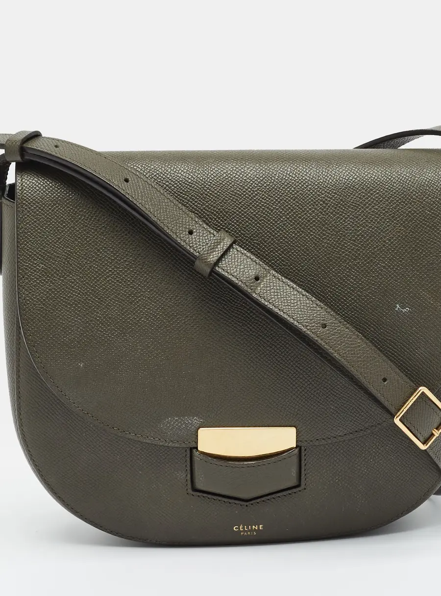 Celine Trotteur Compact Olive Green Leather Crossbody Bag