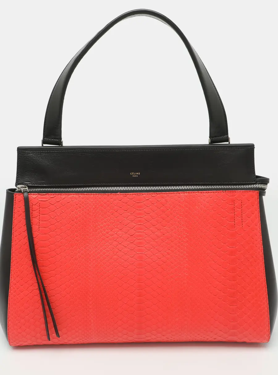 Celine Edge Large Black/Red Leather and Python Top Handle Bag