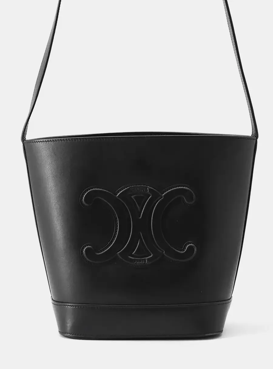 Celine Cuir Triomphe Small Black Leather Bucket Bag