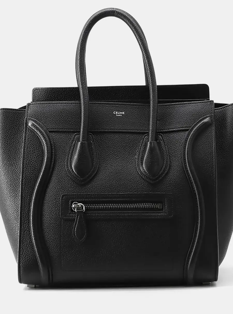 Celine Luggage Micro Black Drummed Leather Tote Bag
