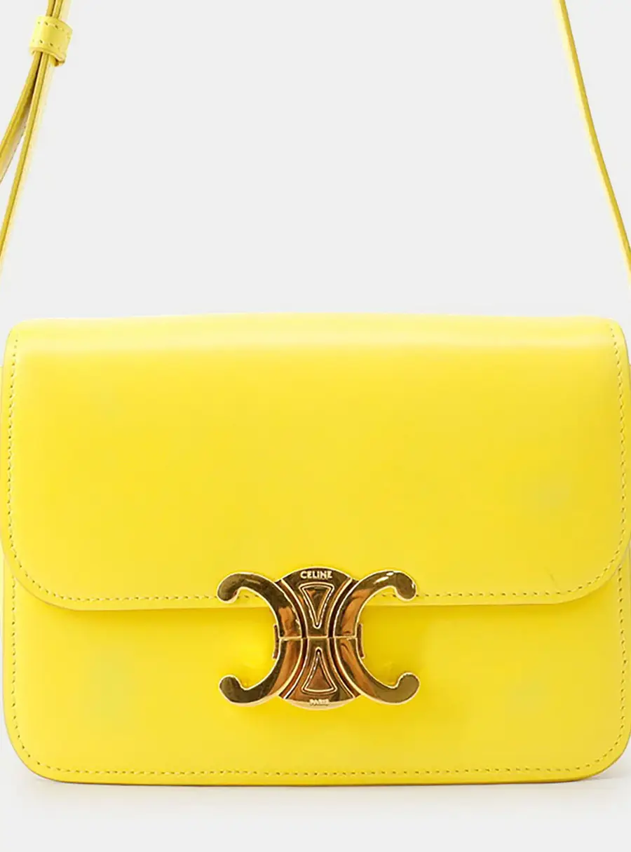 Celine Triomphe Small Yellow Calfskin Leather Crossbody Bag