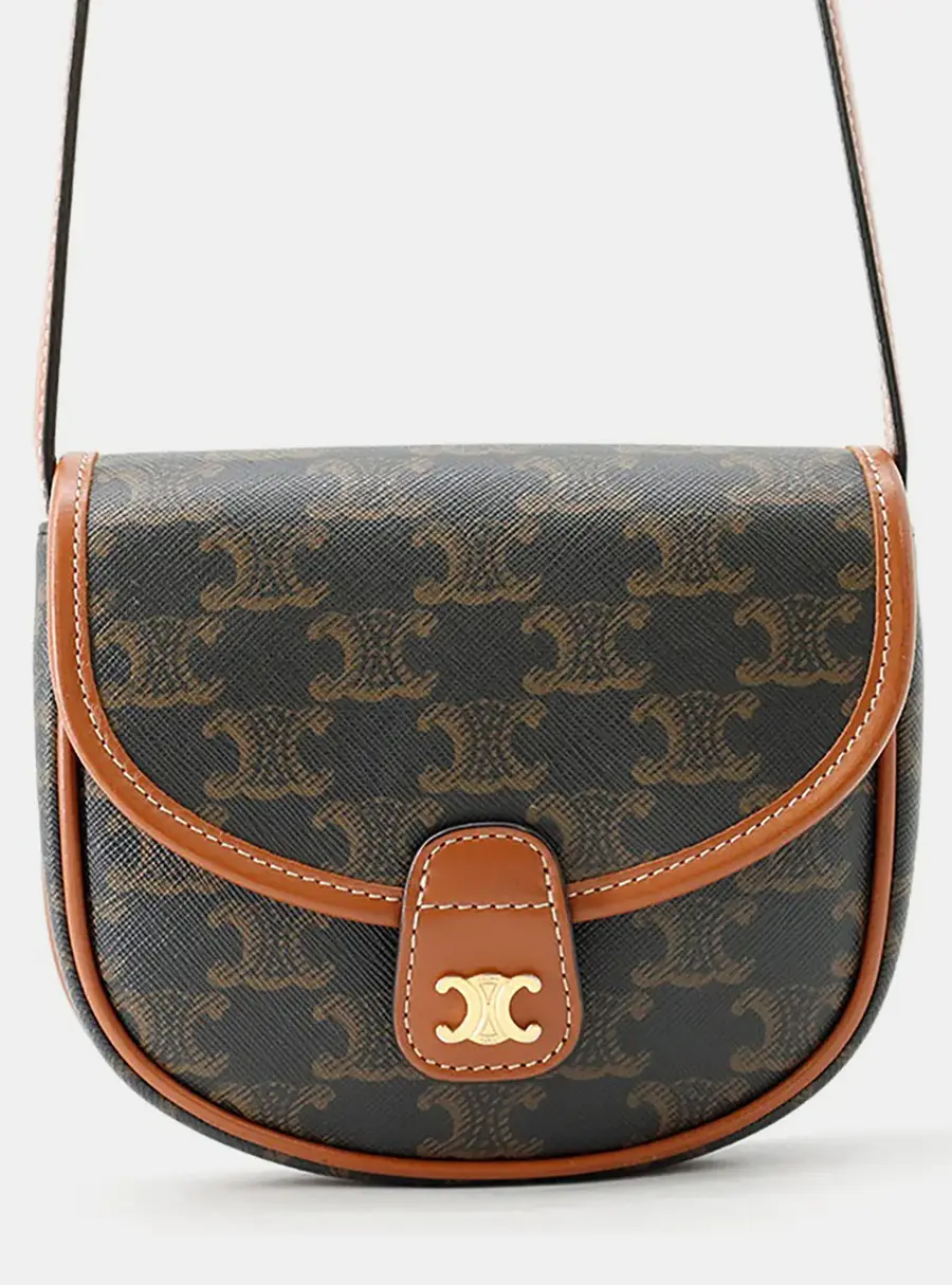 Celine Mini Busas Triomphe Canvas Calfskin Leather Shoulder Bag
