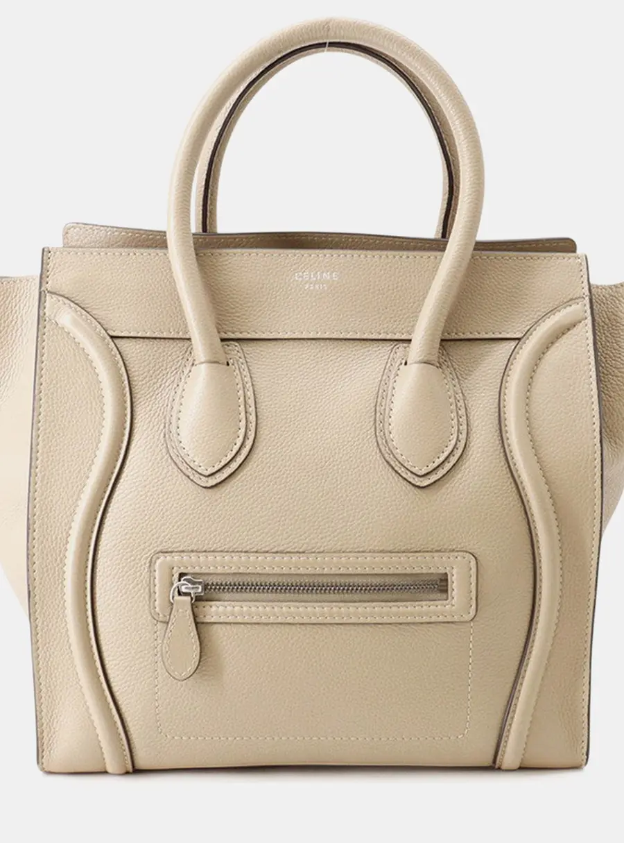 Celine Luggage Mini Dune Grained Calfskin Leather Top Handle Bag