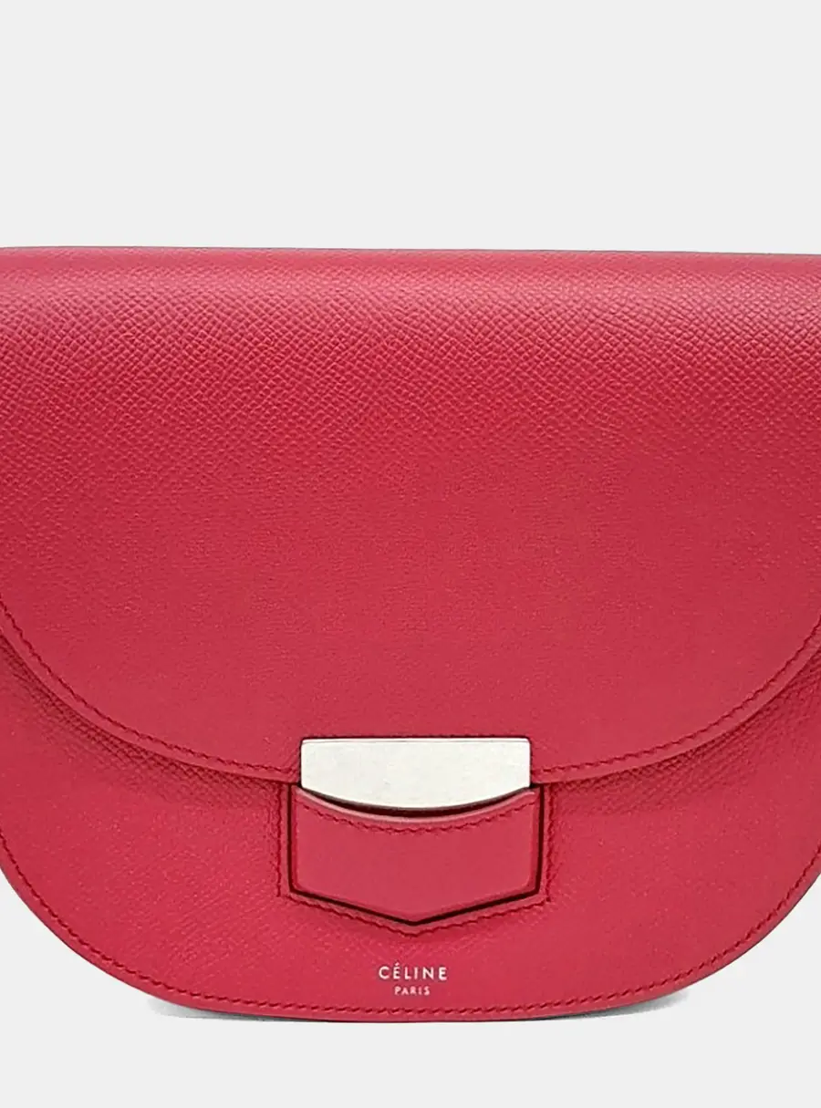 Celine Trotteur Small Pink Grained Calfskin Leather Crossbody Bag