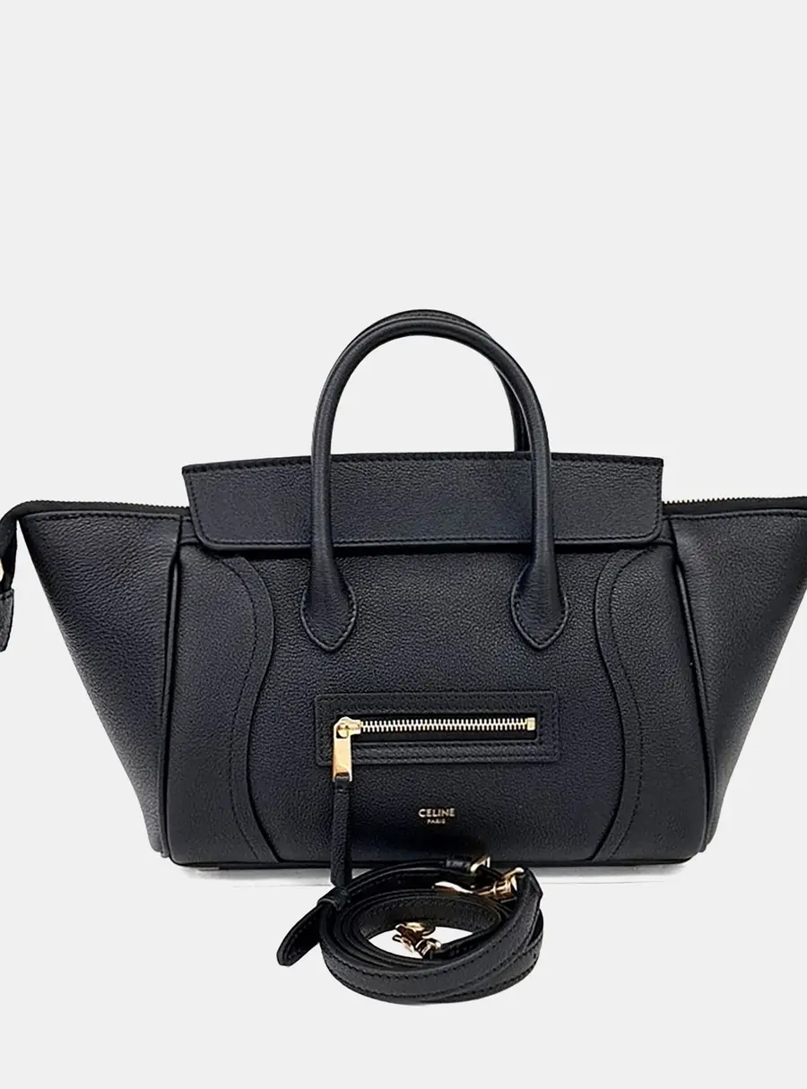 Celine Small New Luggage Black Grained Leather Top Handle Bag