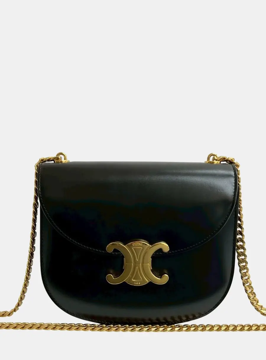 Celine Teen Chain Besace Triomphe Black Shiny Calfskin Shoulder Bag