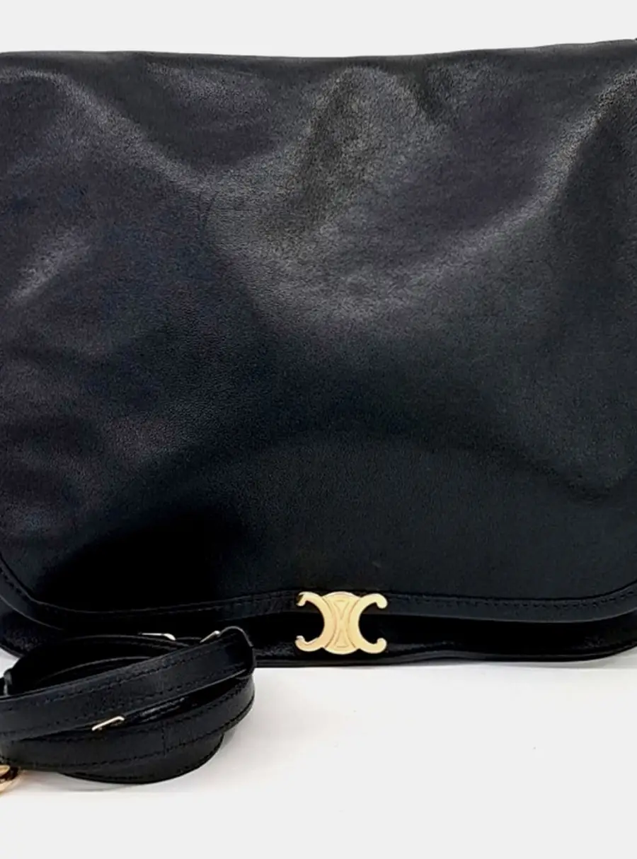 Celine Soft Triomphe Besace Black Calfskin Leather Shoulder Bag
