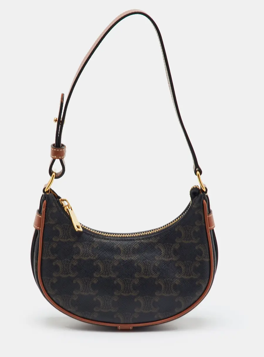 Celine Ava Mini Dark Brown/Tan Triomphe Coated Canvas and Leather Hobo