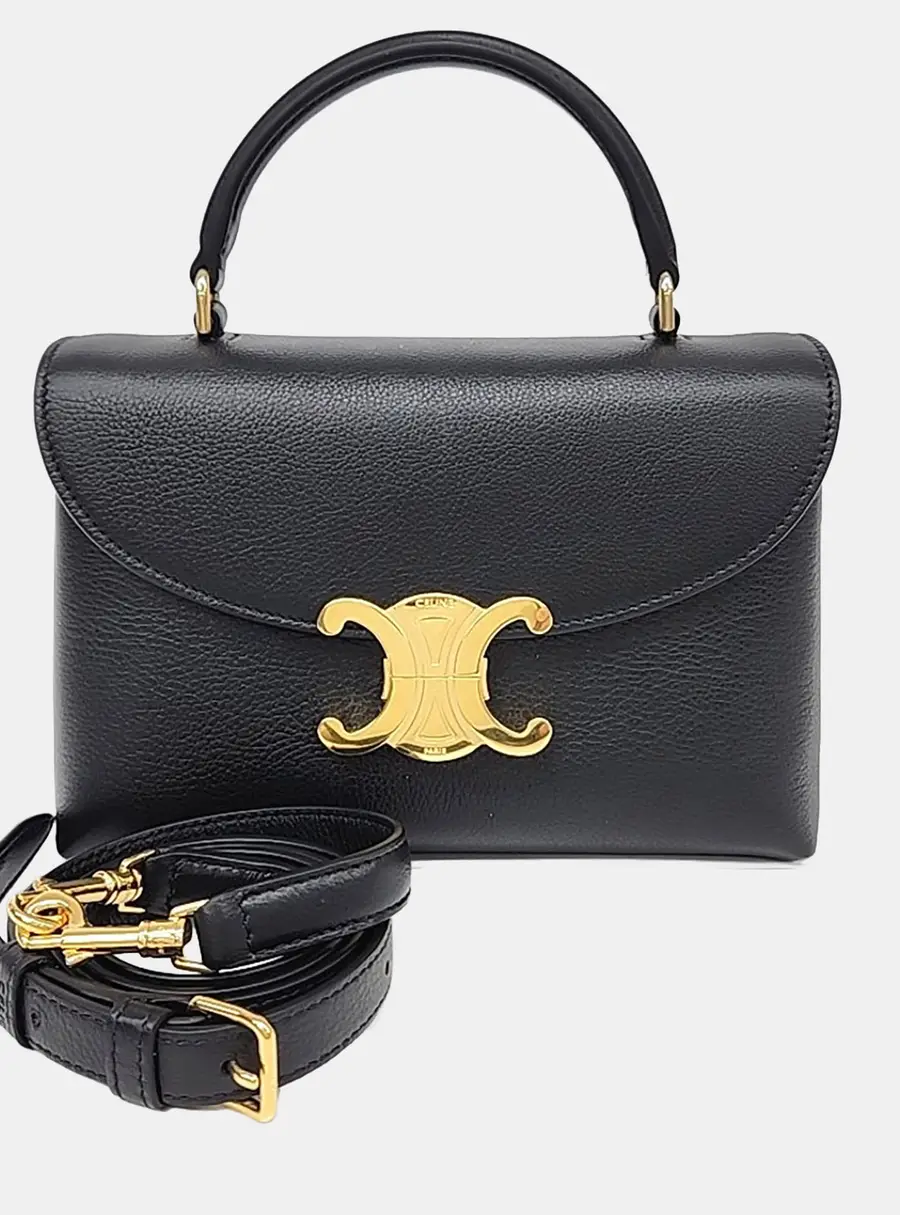 Celine Teen Nino Black Grained Calfskin Leather Top Handle Bag