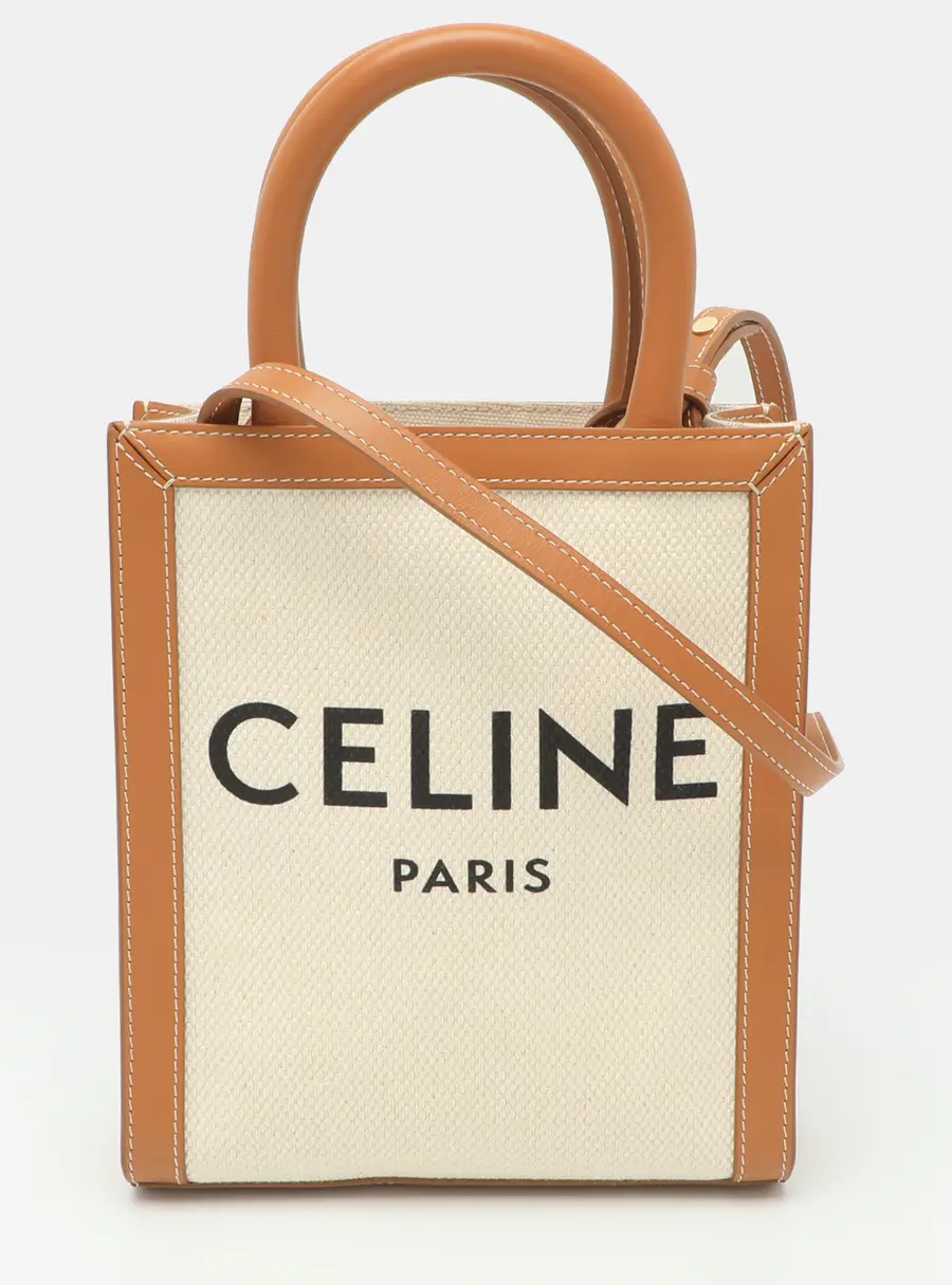 Celine Cabas Mini Tan/White Canvas and Leather Vertical Tote