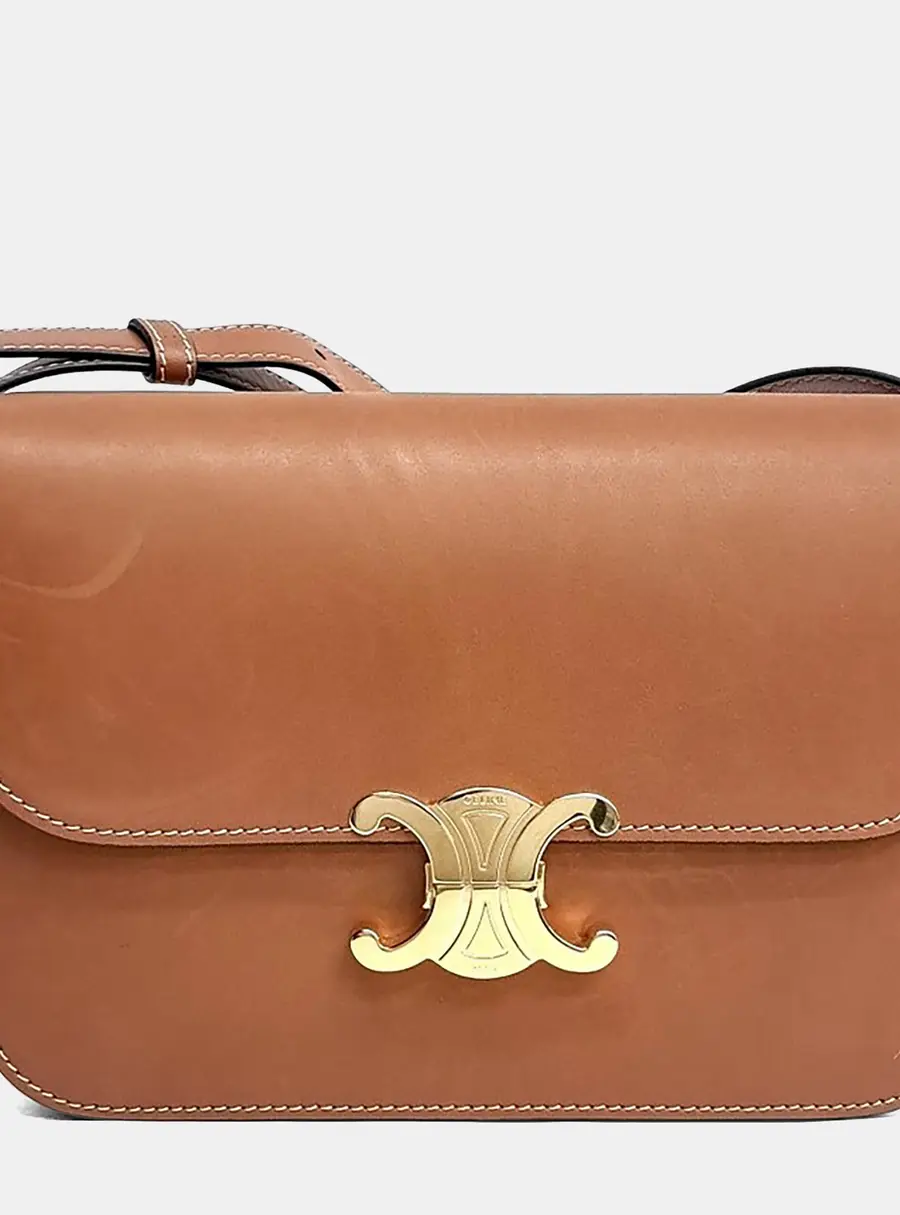 Celine Medium Triomphe Tan Calfskin Leather Shoulder Bag