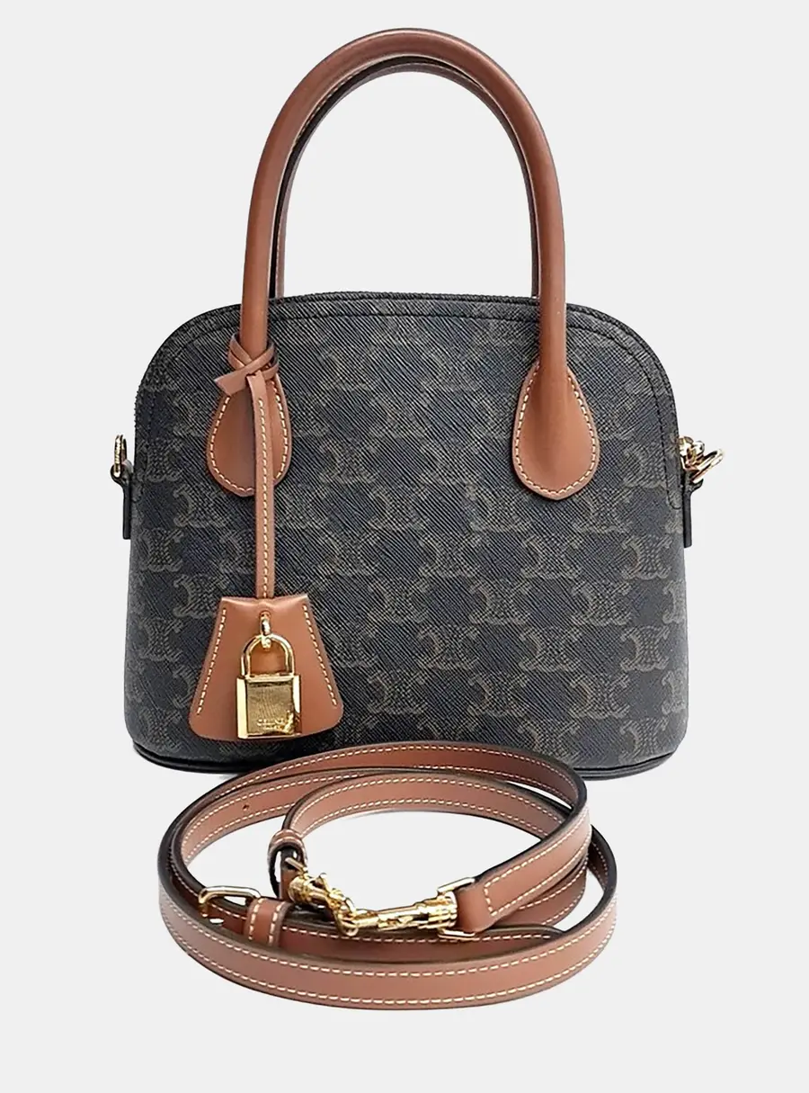 Celine Teen Honorine Black Triomphe Canvas Leather Top Handle Bag