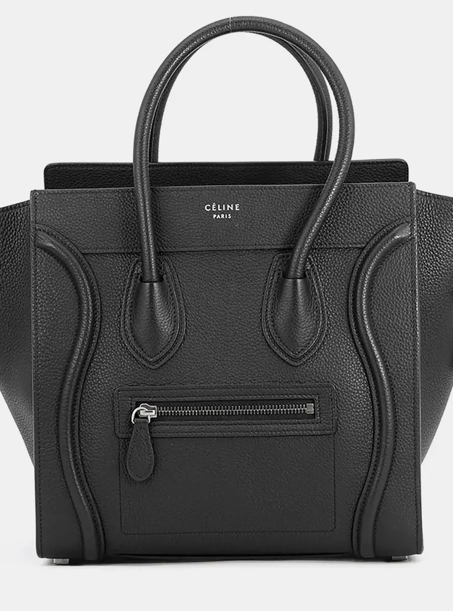 Celine Luggage Micro Black Drummed Leather Tote Bag