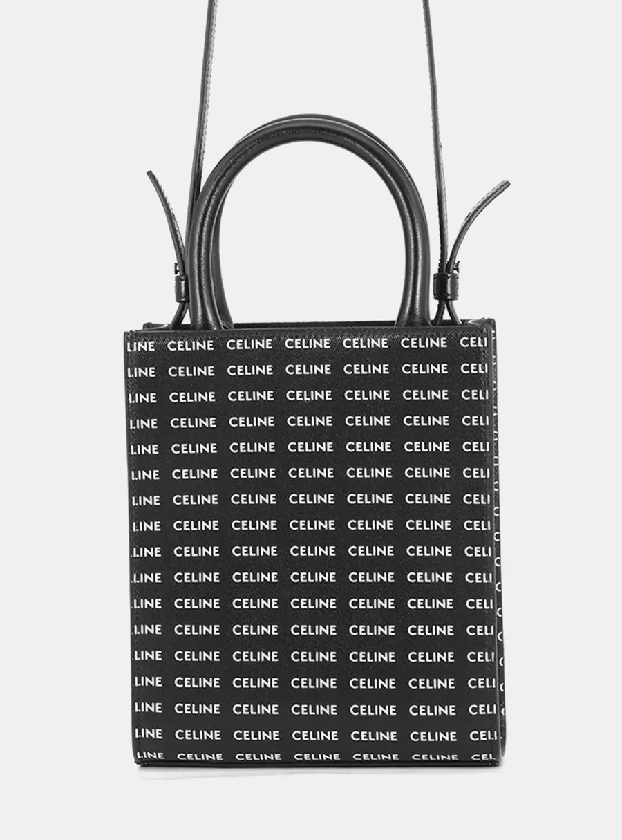 Celine Vertical Cabas Mini Black White Triomphe Canvas Tote Bag