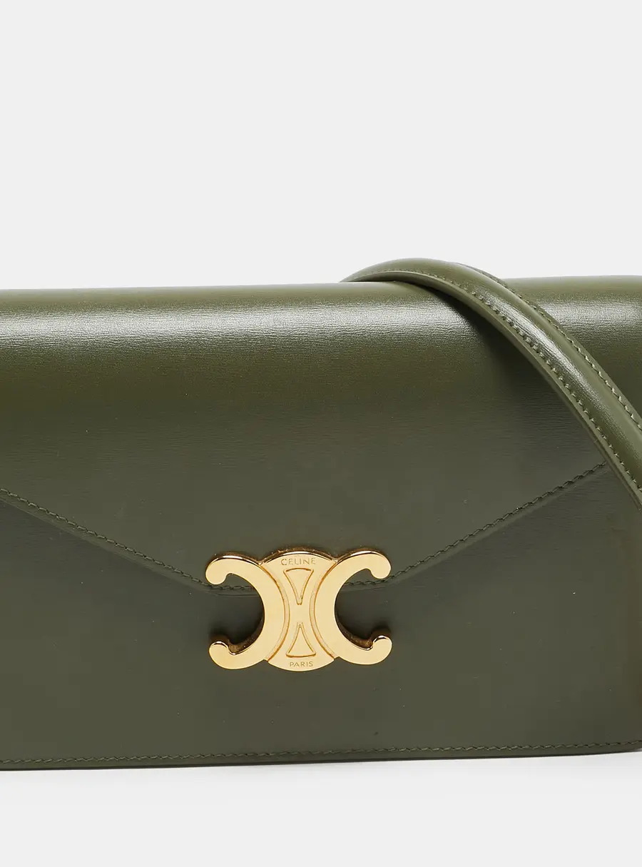 Celine Margo Triomphe Olive Green Leather Chain Crossbody Bag