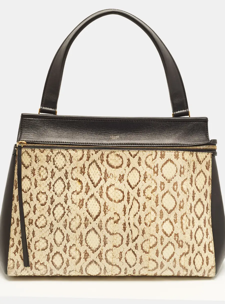 Celine Edge Medium Black/Cream Leather and Python Top Handle Bag