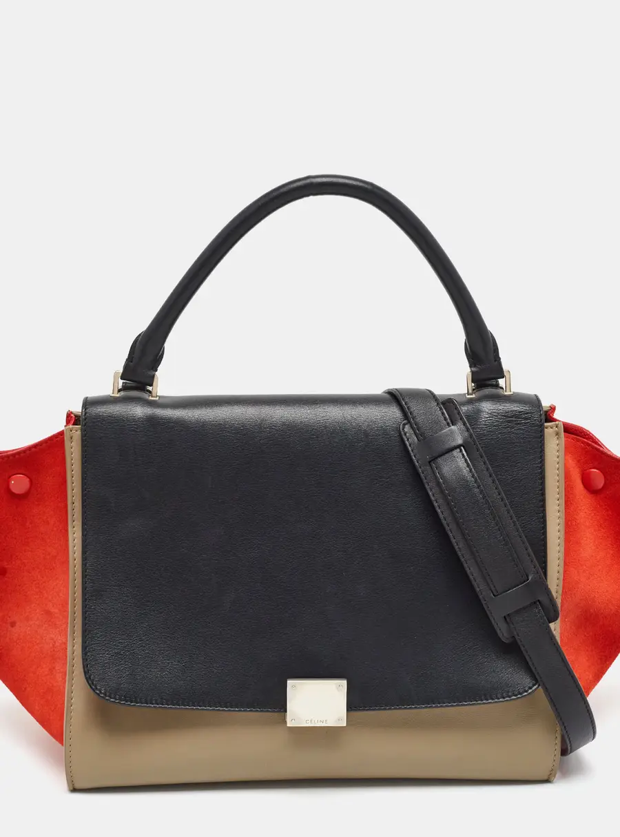 Celine Trapeze Medium Tricolor Leather and Suede Top Handle Bag