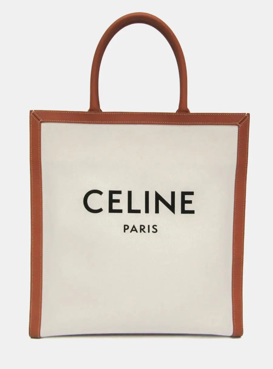 Celine Vertical Cabas Large Off -white Canvas Leather Tote Bag