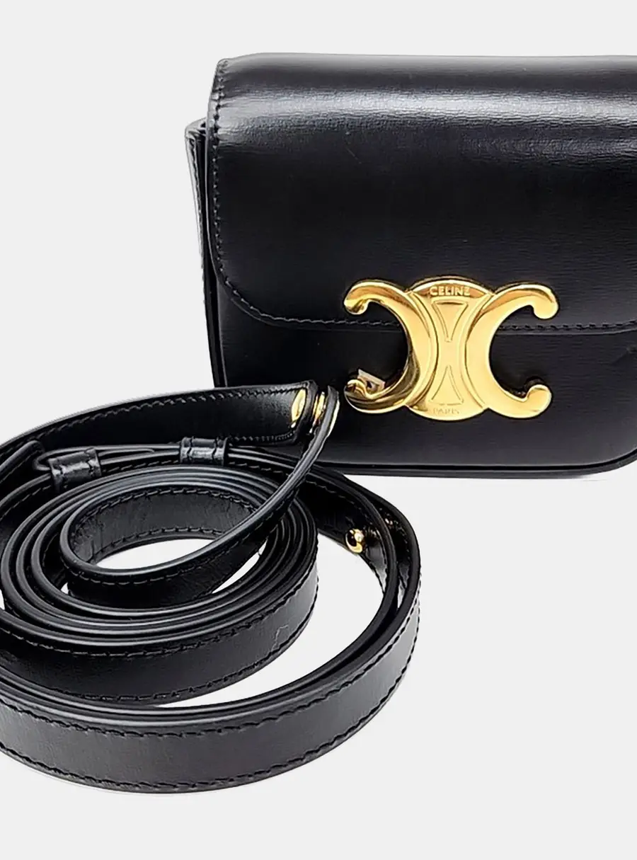 Celine Black Leather Triumph Mini Crossbody Bag