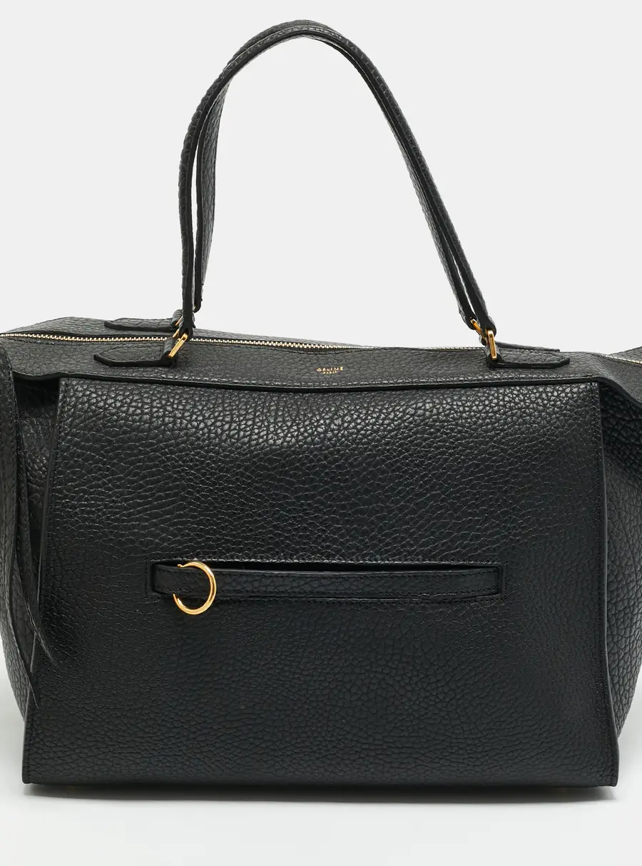 Celine Ring Small Black Pebbled Leather Satchel