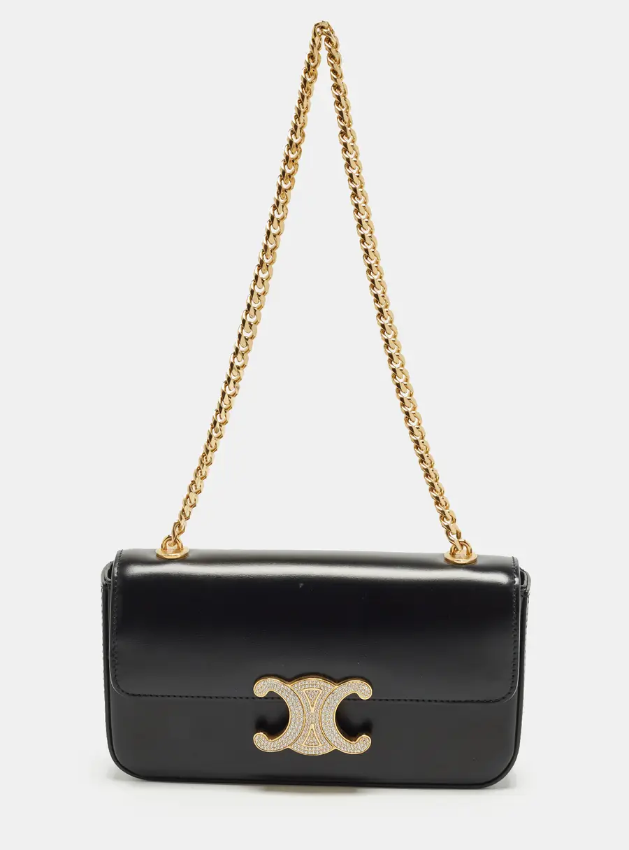 Celine Crystal Embellished Claude Black Leather Shoulder Bag